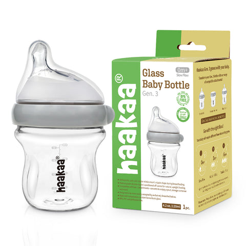 Haakaa - Generation 3 Glass Baby Bottle 120ml - Grey N1