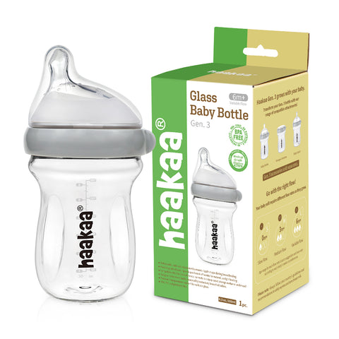 Haakaa - Generation 3 Glass Baby Bottle 180ml - Grey N1