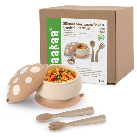 Haakaa - Silicone Mushroom Bowl & Bendy Cutlery set